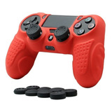 Ps4 Funda Expert Silicona Playstation 4 + 8 Grips Color Rojo