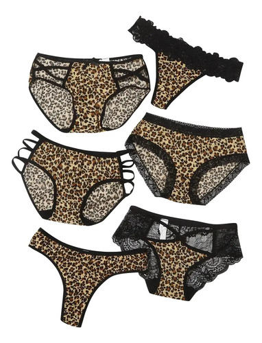Ropa Interior Translúcida Con Estampado Casual De Leopardo P