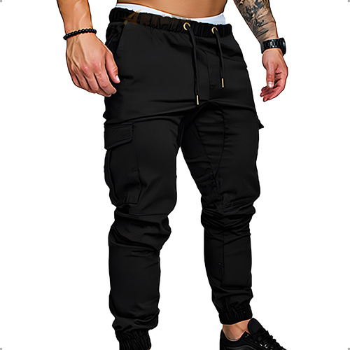 Pantalón Jogger Drill Cargo Militar Multi Bolsillos Hombre