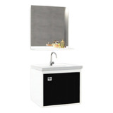 Conjunto Gabinete Para Banheiro Completo Pia E Espelho 40 Cm Cor Do Móvel Branco/preto