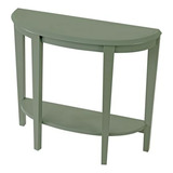 Mesa Consola Moderna Media Luna Con Estante, Verde Salvia