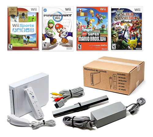 Consola Nintendo Wii Original + Nunchuk, Wiimote + 5 Juegos