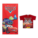 Toalha Banho Infantil Carros Menino + Camiseta Mcqueen