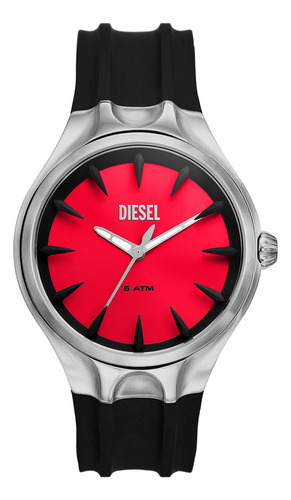 Reloj Hombre Diesel Dz2202 Streamline Correa Negro Bisel Plateado Fondo Rojo