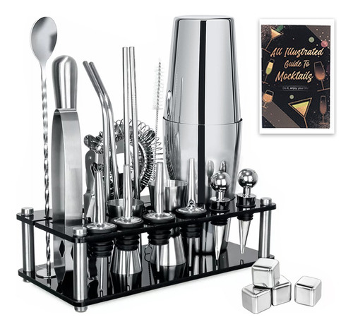 Kit Cocteleria Bartender Con Soporte,boston 550ml  25 Piezas