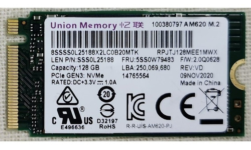 Disco Interno Ssd 128gb M2 Nvme - Union Memory Pull New 