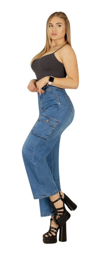 Jeans Mujer Palazzo Full Elasticado Tiro Alto