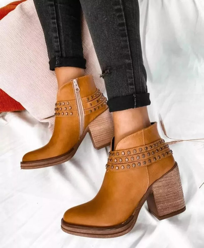 Botas Mujer Corta Botineta Taco Plataforma Tachas Moda