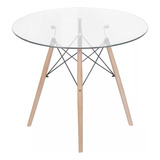 Mesa De Vidro Redonda Charles Eames 90cm Jantar Cozinha