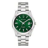 Relógio Bulova Surveyor Automatico 96b429 E Correia Prateado Bisel Prateado Fundo Verde