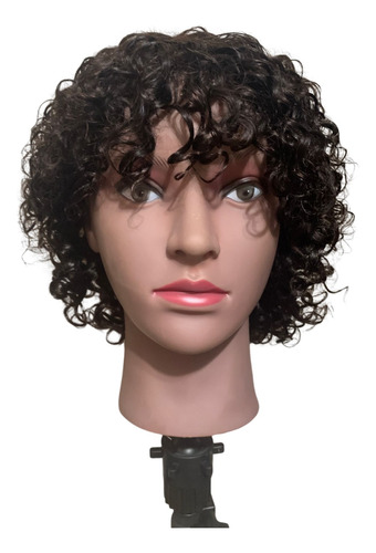 Peruca Wig Cacheada Bob Curta Franja 100% Cabelo Humano 