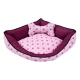 Colchonete Cama Pet Caminha Casa Laura Enxovais Coroa Rosa Com Almofada Ossinho Estampado Luxo 100% Algodão Tamanho Grande