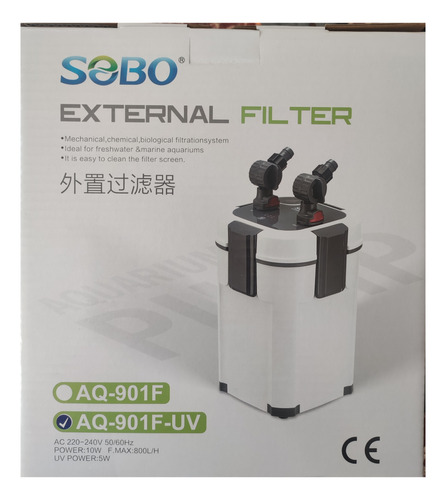 Filtro Externo Canister Marca Sobo Aq 901f Luz Uv 800l/h 10w