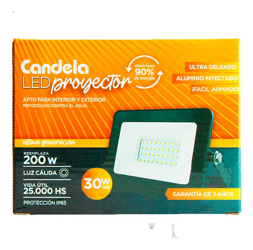 Proyector Led 30w  Candela Luz Cálida