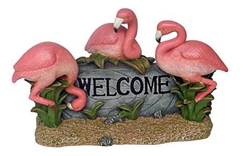 Diseño Toscano Pink Flamingo Bienvenido Estatua Multicolor