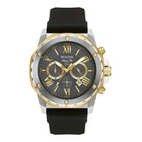 Reloj Bulova Hombre  Marine Star Crono 98b277 Color De La Malla Negro Color Del Bisel Plateado Color Del Fondo Negro