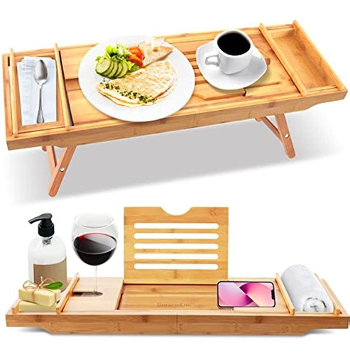 Serenelife Bath Caddy Bandeja De Desayuno Combo - Madera De 