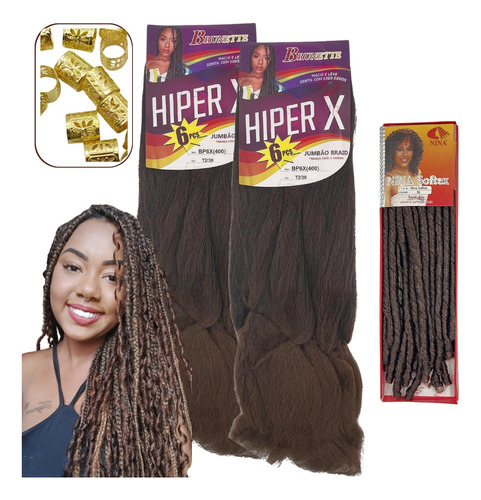 Kit 2 Jumbo + 1 Nina Softex Trança Com Cacho Box Braids