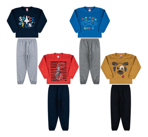 Kit 4 Conjuntinho Infantil Moletom Menino Agasalho Frio Lote