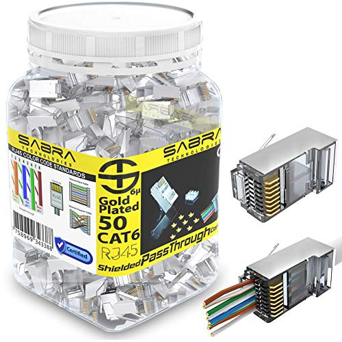 Conectores Cat6 Blindados (50 Pcs) Conectores Rj45 Pass...