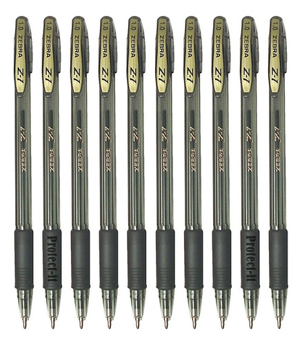 10 Plumas Zebra Z-1 Punto Mediano 1.0mm Tinta Hibrida Suave