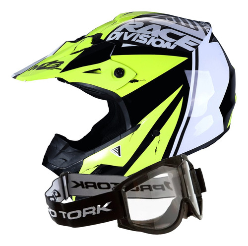 Casco Vertigo Mz3 Cross Amarillo Ngro L +antiparra De Regalo