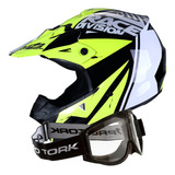 Casco Vertigo Mz3 Cross Amarillo Ngro L +antiparra De Regalo