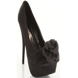 Zapatos Satin Negros Flor Fiesta-formal Imp. Usa