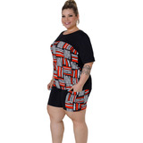 Conjunto Feminino Estampado Plus Size Viscolycra Blusa Short