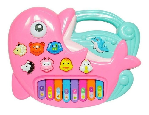 Piano Infantil Musical Golfinho Divertido Rosa  - Dm Toys