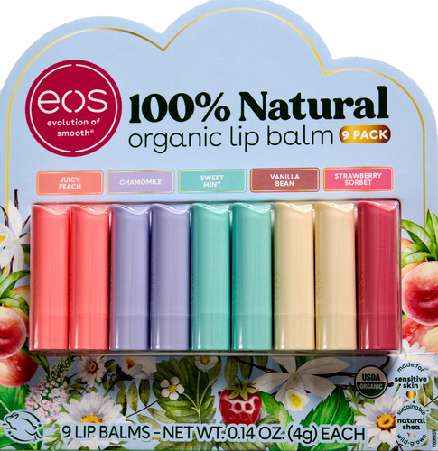 Eos Lip Balm Organico  9 Pack 100% Natural