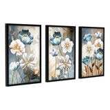 Quadros Decoração Flores Brancas E Azuis Sala Varanda Quarto