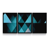 Quadro Decorativo Geometrico Azul E Preto C/ Moldura Sala