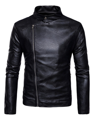 Chamarra De Piel Rockera Hombre Cierre Cruzado Biker B10