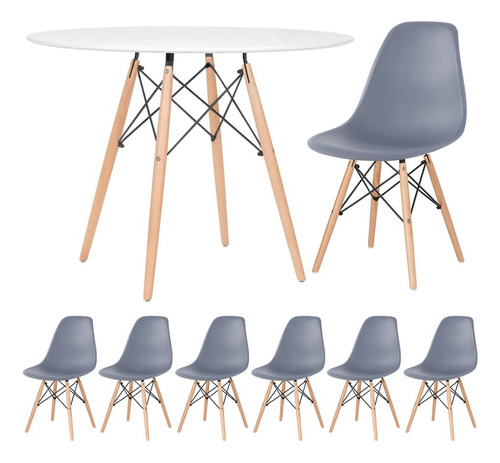 Mesa Redonda Eames 100 Cm Branco + 6 Cadeiras Eiffel Dsw