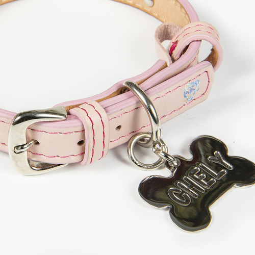 Collar Piel Perro Con Placa Grabada Juego Personalizado L