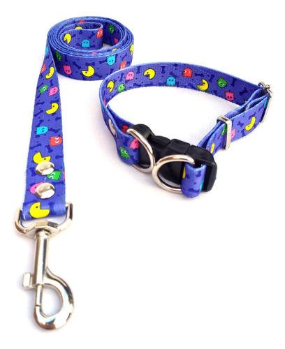 Conj. 2,5cm Collar Regulable + Correa + Chapita Para Perros