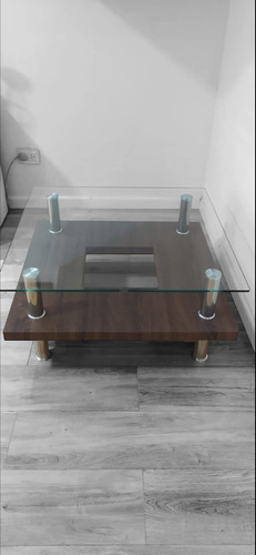 Mesa Ratona Minimalista, Enchapado En Madera Y Vidrio