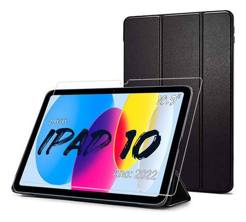 Capa Para iPad 10th Generation 2022 + Pelicula De Proteção Cor Preto