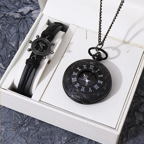 Reloj Conjunto De Bolsillo Elegante Negro