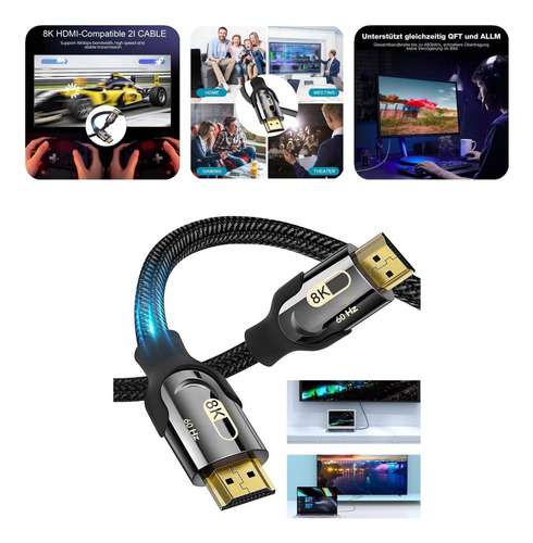 , Cable 2.1 Compatible Con Hdmi Para Monitor, Ordenador ,