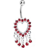 Aros - Rojo Super Sparkle Gotas Y Hollow Heart Dangle Belly 