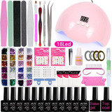 Kit De Uñas Profesional Con Lámpara Led Uv De 18 Leds 62pcs