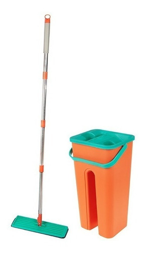 Rodo Mágico Flat Mop Balde Esfregão + Refil Cor Laranja