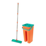 Rodo Mágico Flat Mop Balde Esfregão + Refil Cor Laranja