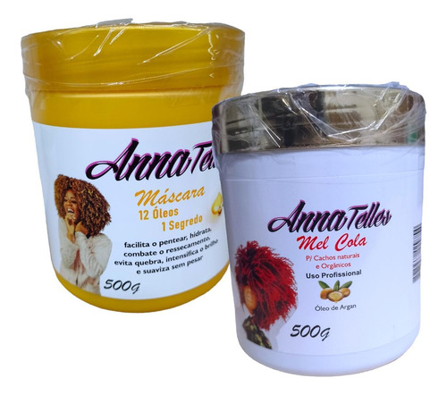 Kit Máscara 12 Óleos + Mel Cola 500g Argan Anna Telles