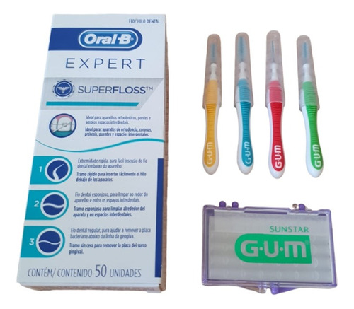 Set 4 Interdentales + 1 Cera Gum Con Hilo Super Floss Oral B