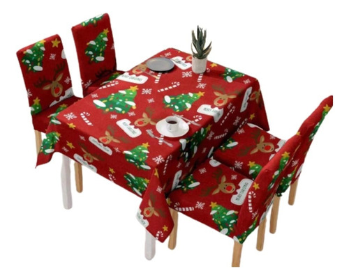 Set Navideño Mantel Navidad + 6 Fundas Sillas Pack Cl-02