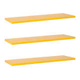 Kit Com 3 Prateleiras Amarelas 40x20cm Com Suporte Invisível