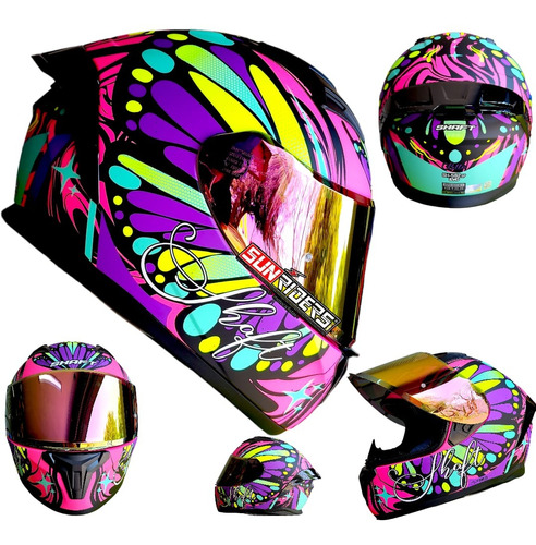 Casco Moto Mujer Shaft Better Rosa Fucsia Ece 22 06 Mariposa